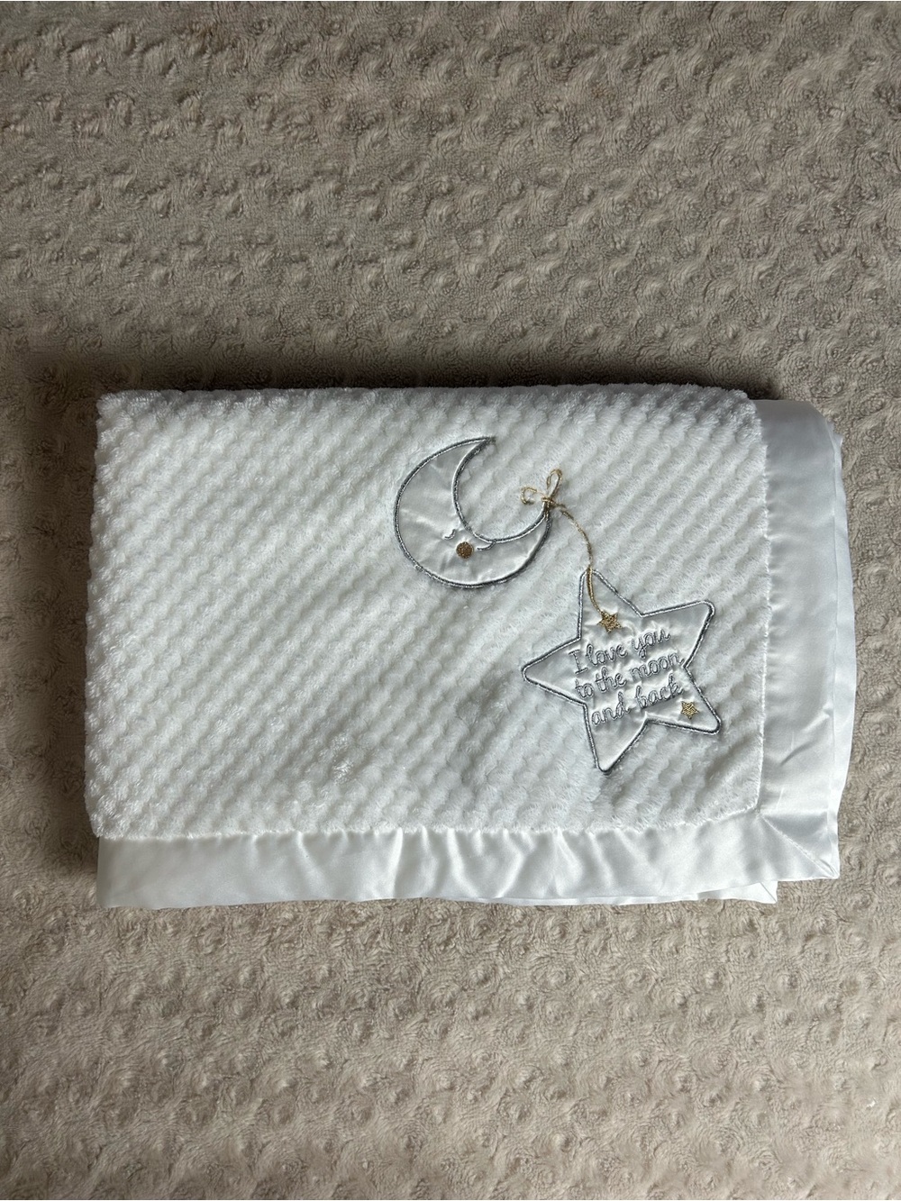 Baby Starters I Love You To The Moon and Back White Blanket Star Silver Gold
